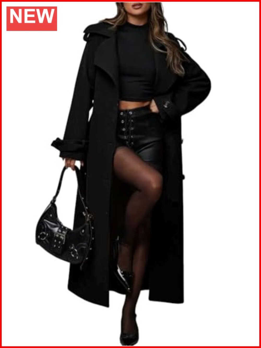 Women's Wool Blend Double Breasted Midi Long Coat with Belt Winter Overcoat